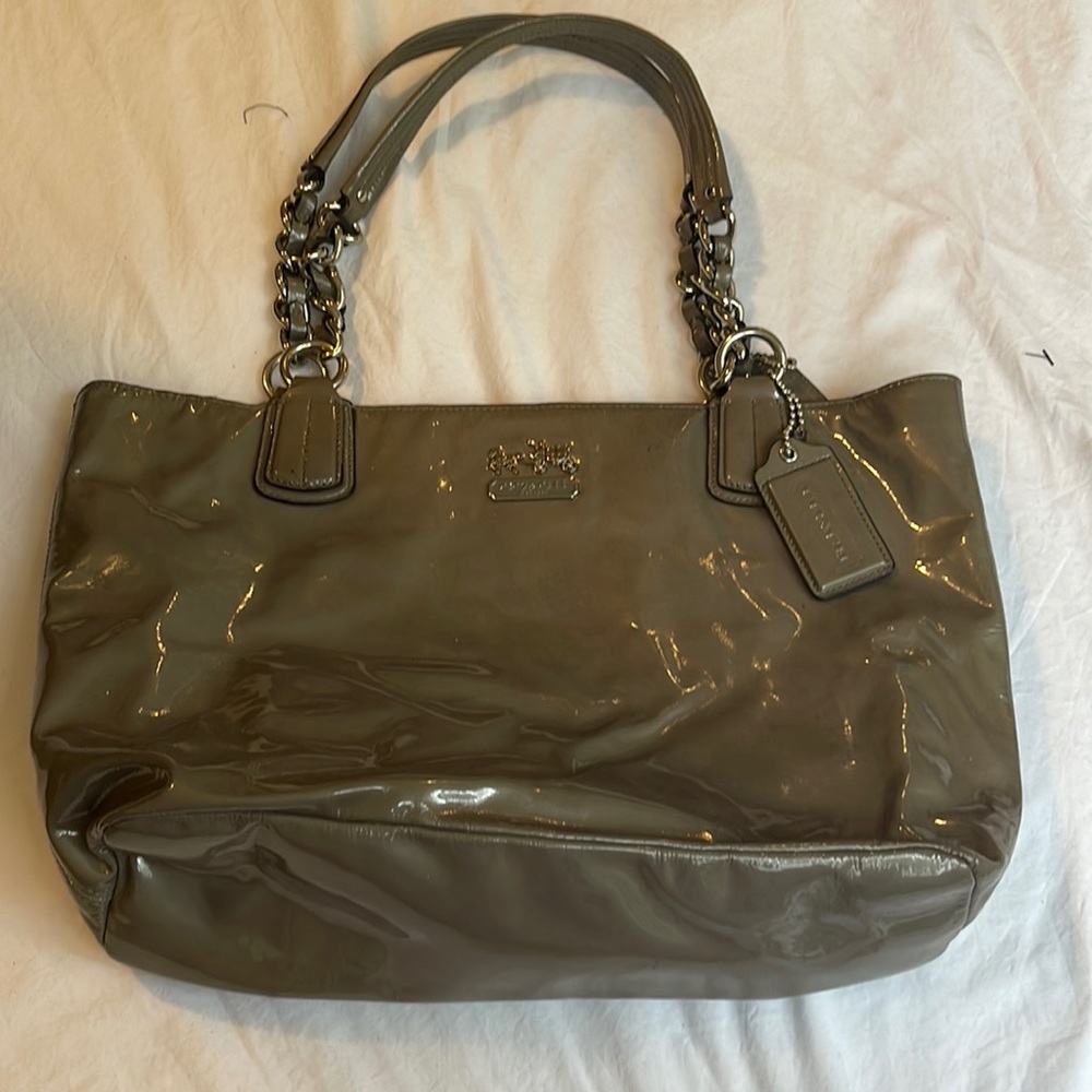 Coach patent leather brown tote.